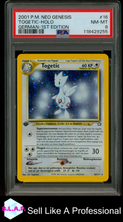 TOGETIC-HOLO GERMAN-1ST EDITION POKEMON GERMAN NEO GENESIS 2001 16 PSA 8 - Image 1