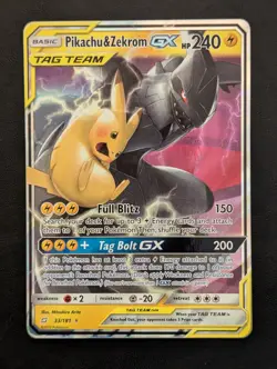2019 Pokemon TCG Pikachu & Zekrom GX 33/181 Sun & Moon Team Up Ultra Rare Holo N - Image 1