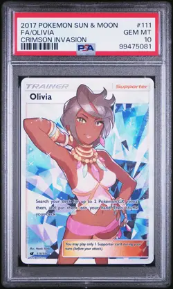 2017 POKEMON SUN & MOON CRIMSON INVASION #111 FULL ART/OLIVIA PSA 10 - Image 1