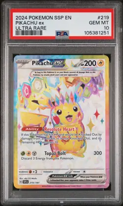 2024 POKEMON SSP EN-SURGING SPARKS ULTRA RARE #219 PIKACHU EX PSA 10 - Image 1