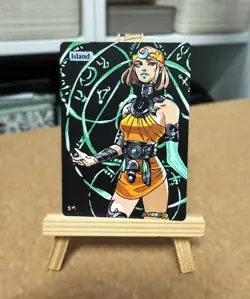 Hand Painted Altered Art Mtg land card Anime Island Girl - Image 2