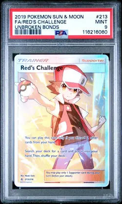 Pokemon TCG Reds Challenge 213/214 SM Unbroken Bonds Full Art Card PSA 9 Mint - Image 1