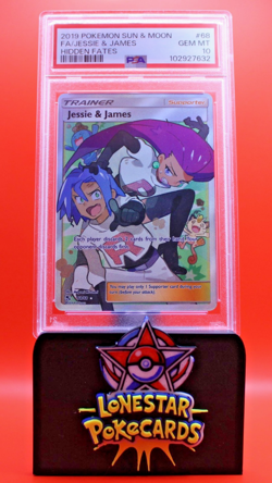 2019 POKEMON SUN & MOON HIDDEN FATES #68 FULL ART/JESSIE & JAMES PSA 10 #68 - Image 1