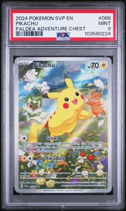 2024 POKEMON SVP EN-SV BLACK STAR PROMO PALDEA ADVENTURE CHEST PIKACHU PSA 9 - Image 1