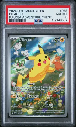 2024 POKEMON SVP EN-SV BLACK STAR PROMO PALDEA ADVENTURE CHEST PIKACHU PSA 8 - Image 1