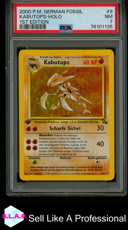 KABUTOPS-HOLO 1ST EDITION POKEMON GERMAN FOSSIL 2000 9 PSA 7 - Image 1