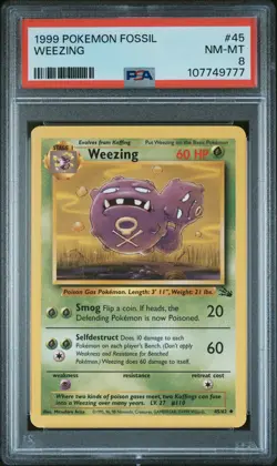 1999 POKEMON FOSSIL #45 WEEZING PSA 8 - Image 1