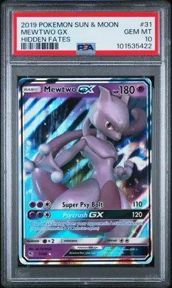 2019 POKEMON SUN & MOON HIDDEN FATES #31 MEWTWO GX PSA 10 - Image 1