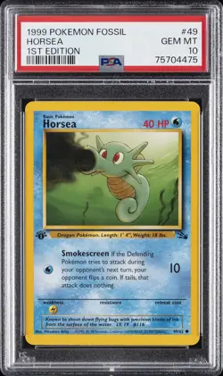 1999 POKEMON FOSSIL 1ST ED #49 HORSEA PSA 10 - Image 1