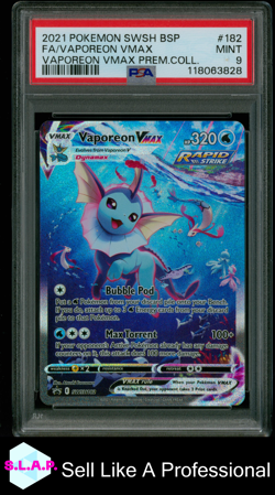FA/VAPOREON VMAX VAPOREON PREM.COLL. POKEMON SWSH BLCK STR PRM 2021 182 PSA 9 - Image 1