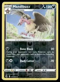 2021 Fusion Strike Set Pokemon Card 173 Mandibuzz Reverse Foil NM - Image 1