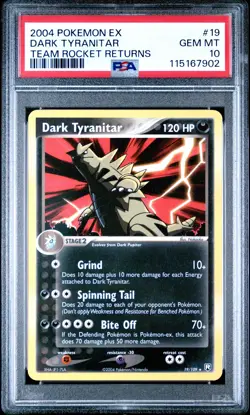 2004 POKEMON EX TEAM ROCKET RETURNS #19 DARK TYRANITAR PSA 10 - Image 1