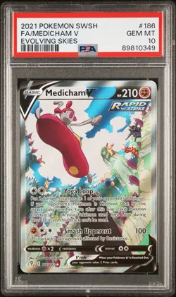 2021 Pokemon Evolving Skies #186 Medicham V Full Art Alt Art PSA 10 Gem Mint - Image 1