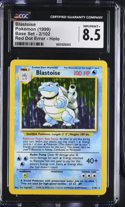 CGC 8.5 Blastoise 1999 Base Set 2/102 Red Dot Error Misprint Graded Pokemon Card - Image 1