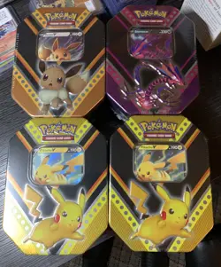 4 POKEMON ETERNATUS EEVEE PIKACHU V POWER TIN BRAND NEW SEALED Sword And Shield - Image 1