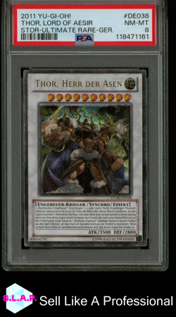 THOR, LORD OF AESIR STOR-ULT RARE-GER. YU-GI-OH! STORM RAGNAROK 2011 038 PSA 8 - Image 1