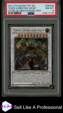 THOR, LORD/THE AESIR STOR-ULT RARE. YU-GI-OH! STORM RAGNAROK 2011 DE038 PSA 8 - Image 1