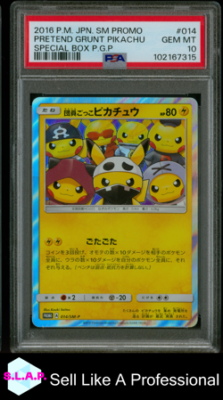 PRETEND GRUNT PIKACHU POKEMON P.M. JP. SM PROMO SPEC BOX P.G.P 14 2016 PSA 10 - Image 1