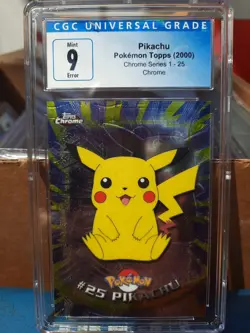 Pikachu Topps Chrome cgc 9 MINT ERROR MISALIGNED TEXTURE Series 1 Pokemon 2000 - Image 1