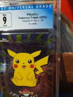 Pikachu Topps Chrome cgc 9 MINT ERROR MISALIGNED TEXTURE Series 1 Pokemon 2000 - Image 2