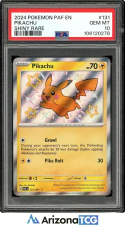 Pokemon 2024 Pikachu 131/091 Shiny Rare Paldean Fates GEM MINT PSA 10 - Image 1