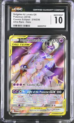 (PSA) CGC 10 Solgaleo & Lunala Gx Cosmic Eclipse Full Alt Art Pokemon Card #216 - Image 1