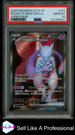 ROCKET'S MEWTWO EX SUPER RARE POKEMON JAP SV10-GLORY TEAM ROCKET 2025 114 PSA 10 - Image 1