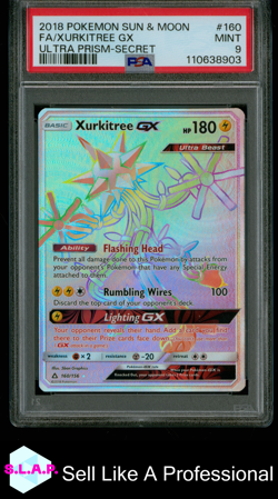 FA/XURKITREE GX ULTRA PRISM-SECRET POKEMON SUN & MOON ULTRA PRISM 2018 160 PSA 9 - Image 1