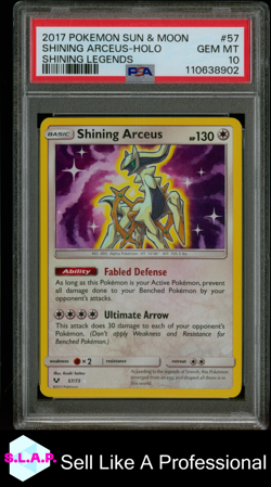 SHINING ARCEUS-HOLO SHINING LEGENDS POKEMON SM SHINING LEGENDS 2017 57 PSA 10 - Image 1