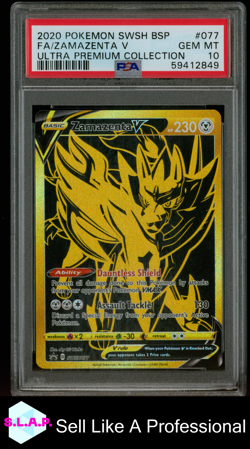 FA/ZAMAZENTA V ULTRA PREMIUM COLL POKEMON SWSH BLCK STR PRM 2020 077 PSA 10 - Image 1