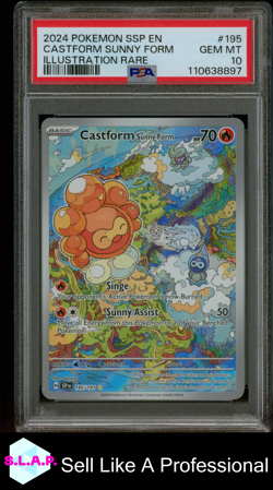 CASTFORM SUNNY FORM ILL RARE POKEMON SSP EN-SURGING SPARKS 2024 195 PSA 10 - Image 1