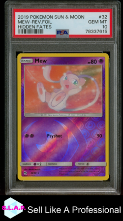 MEW-REV.FOIL HIDDEN FATES POKEMON SUN & MOON HIDDEN FATES 2019 32 PSA 10 - Image 1