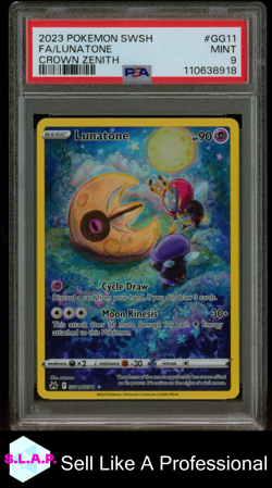 FA/LUNATONE CROWN ZENITH POKEMON SWORD AND SHIELD CROWN ZENITH 2023 GG11 PSA 9 - Image 1