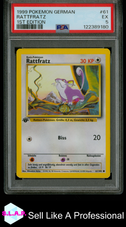 RATTFRATZ 1ST EDITION POKEMON GERMAN 1999 61 PSA 5 - Image 1