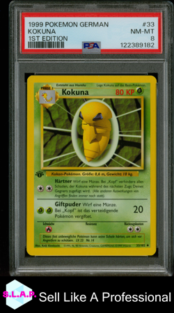 KOKUNA 1ST EDITION POKEMON GERMAN 1999 33 PSA 8 - Image 1