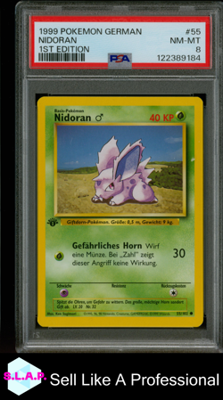NIDORAN 1ST EDITION POKEMON GERMAN 1999 55 PSA 8 - Image 1