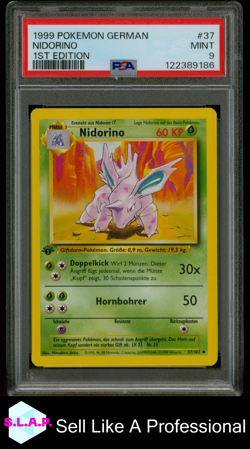 NIDORINO 1ST EDITION POKEMON GERMAN 1999 37 PSA 9 - Image 1