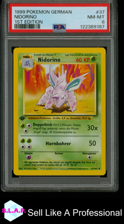 NIDORINO 1ST EDITION POKEMON GERMAN 1999 37 PSA 8 - Image 1