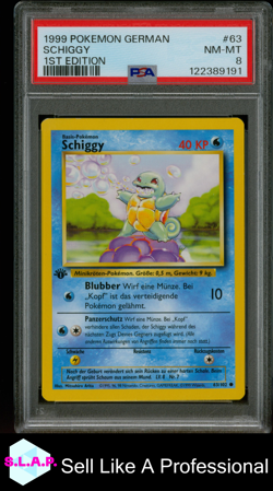 SCHIGGY 1ST EDITION POKEMON GERMAN 1999 63 PSA 8 - Image 1