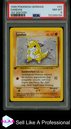 SANDAN 1ST EDITION POKEMON GERMAN 1999 62 PSA 8 - Image 1