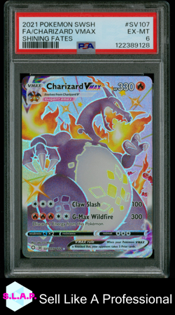 FA/CHARIZARD VMAX SHINING FATES POKEMON SWSH SHINING FATES 2021 SV107 PSA 6 - Image 1