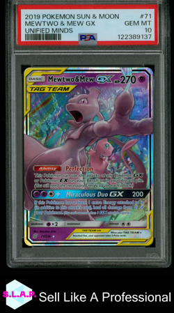 MEWTWO & MEW GX UNIFIED MINDS POKEMON SUN & MOON UNIFIED MINDS 2019 71 PSA 10 - Image 1