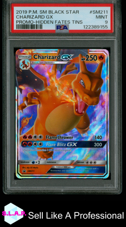 CHARIZARD GX PROMO-HIDDEN FATES TINS POKEMON SM BLCK STAR PROMO 2019 SM211 PSA 9 - Image 1
