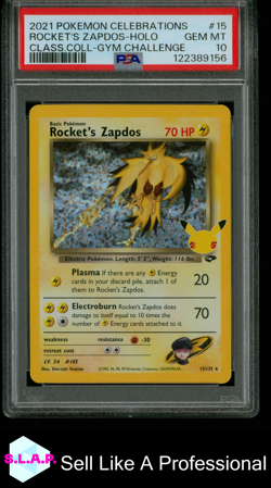 ROCKET'S ZAPDOS-HOLO CLASS.COLL-GYM CHALLENGE POKEMON CELEBRATION 2021 15 PSA 10 - Image 1