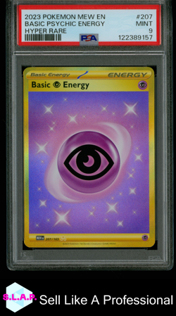 BASIC PSYCHIC ENERGY HYPER RARE POKEMON MEW EN-151 2023 207 PSA 9 - Image 1