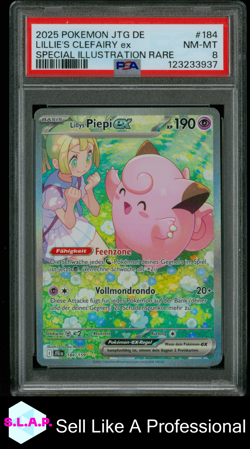 LILLIE'S CLEFAIRY EX SPECI4L ILL RARE POKEMON GER JTG DE 2025 184 PSA 8 - Image 1