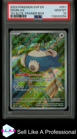 SNORLAX 151 ELITE TRAINER BOX POKEMON SVP EN-SV BLACK STAR PROMO 2023 051 PSA 10 - Image 1