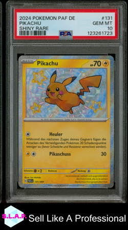PIKACHU SHINY RARE POKEMON GERMAN PAF DE-PALDEAN FATES 2024 131 PSA 10 - Image 1