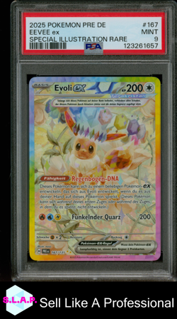 EEVEE EX SPECI4L ILL RARE POKEMON GER PRE DE-PRISMATIC EVOLUTIONS 2025 167 PSA 9 - Image 1