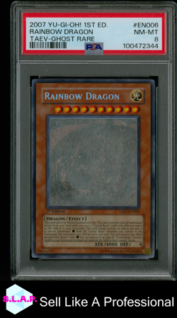 RAINBOW DRAGON YU-GI-OH! 1ST ED. TAEV-GHOST RARE EN006 2007 PSA 8 - Image 1